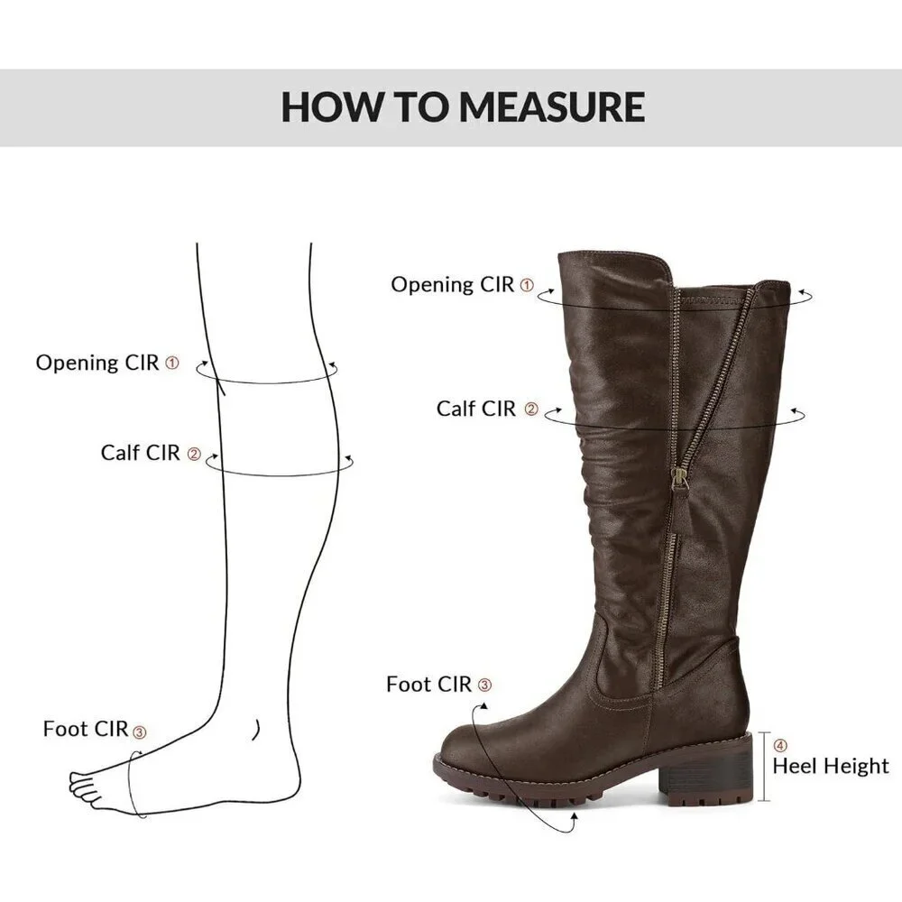 Women's Coffee Mysoft Knee High Boots Chunky Heel Lug Sole Side Zipper 2 Inch